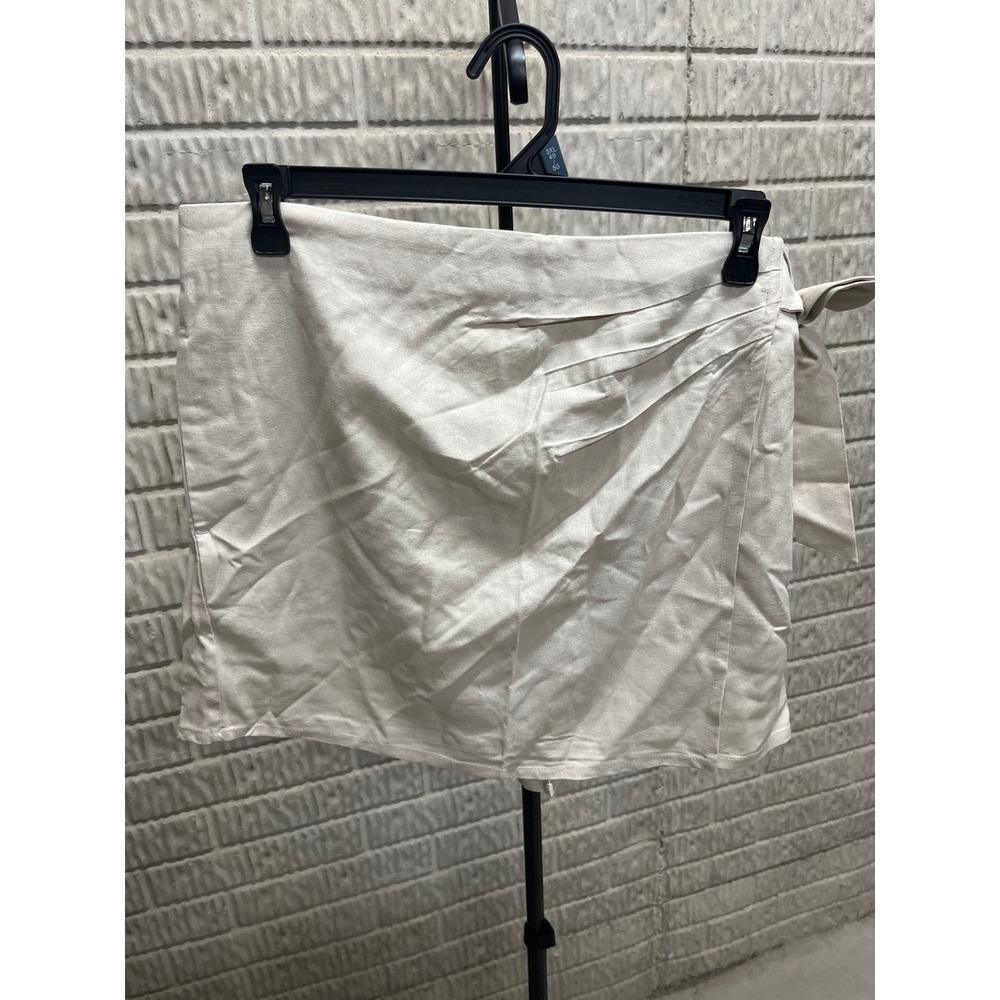 Time and Tru Linen Blend Wrap Skort Papyrus Beige XL 16-18 Side Tie‎ Mini Skirt